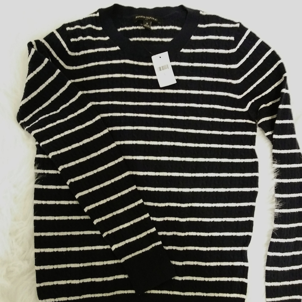 Banana Republic Striped Sweater, Navy Blue & White